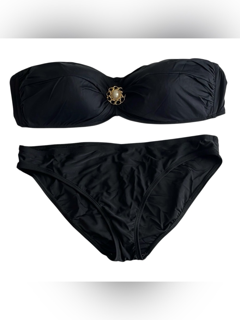 La Blanca Black Bandeau Bikini Swimsuit Set Gold Accent Sz 16W